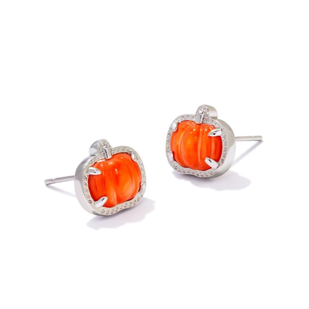 NWT Kendra Scott Pumpkin Gold Stud Earrings in Orange Mother-of-Pearl